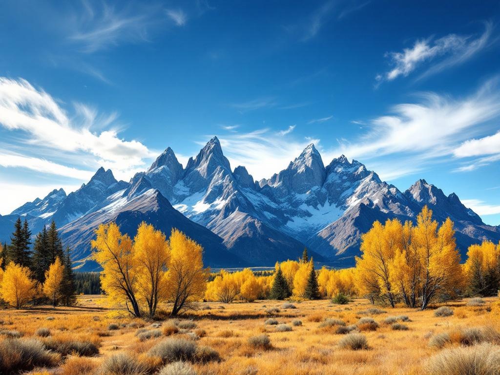 Grand Teton National Park with majestic peaks and autumn aspen trees
